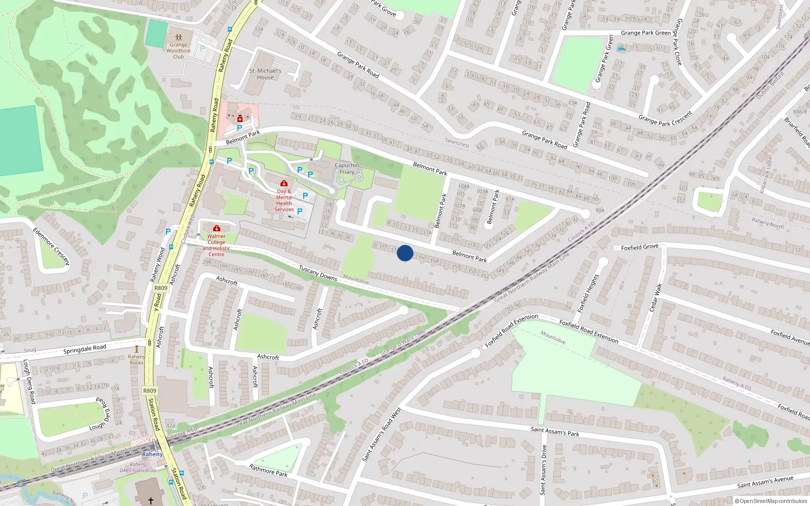 Overhead map showing the location of 171 Belmont Park, Raheny, Dublin 5