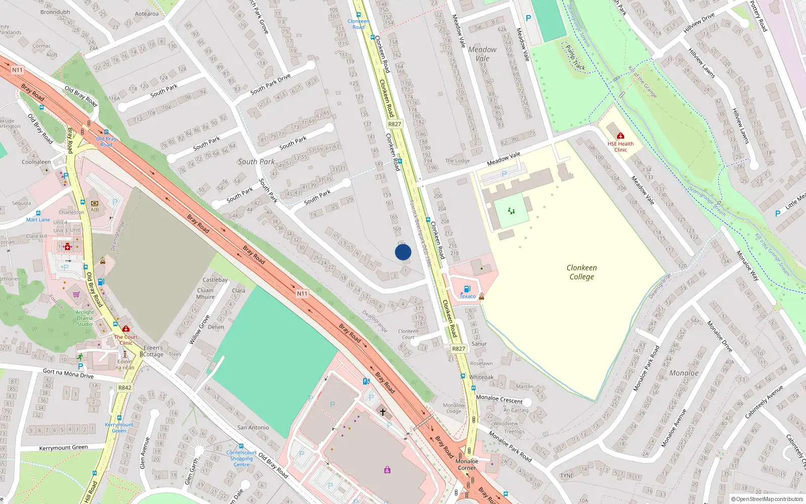 Overhead map showing the location of 171 Clonkeen Road, Blackrock