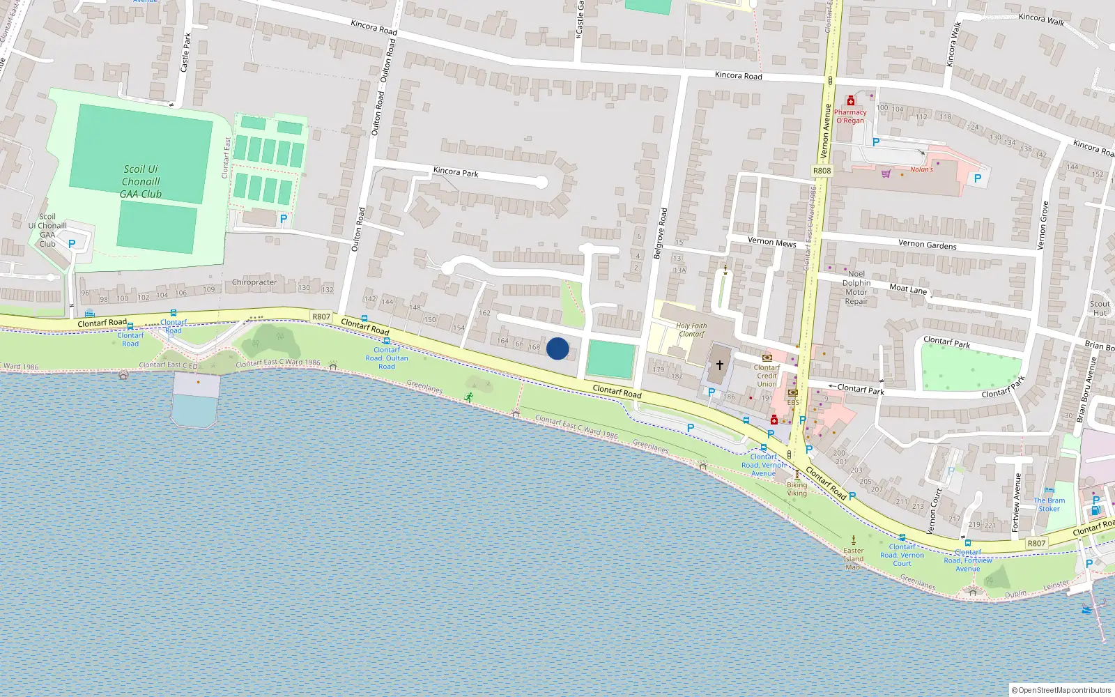 Overhead map showing the location of 171 Clontarf Road, Dublin 3