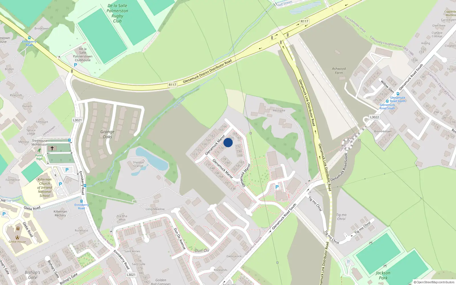 Overhead map showing the location of 171 Glenamuck Manor, Dublin 18