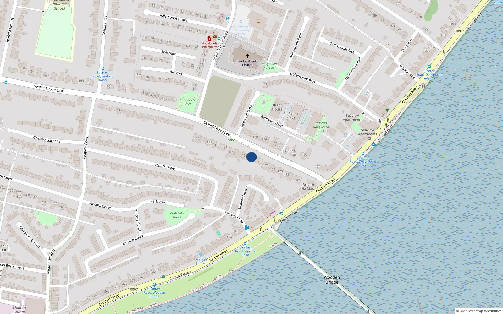 Overhead map showing the location of 171 Seafield Road East, Dublin 3