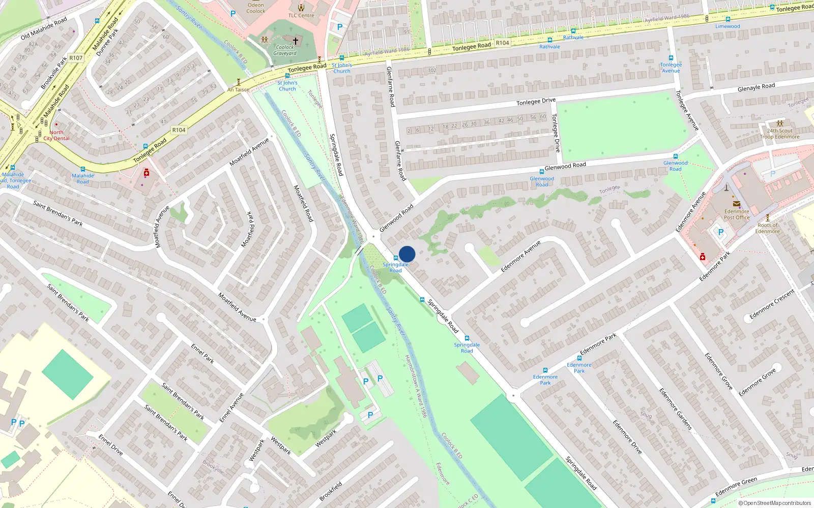 Overhead map showing the location of 171 Springdale Road, Dublin 5