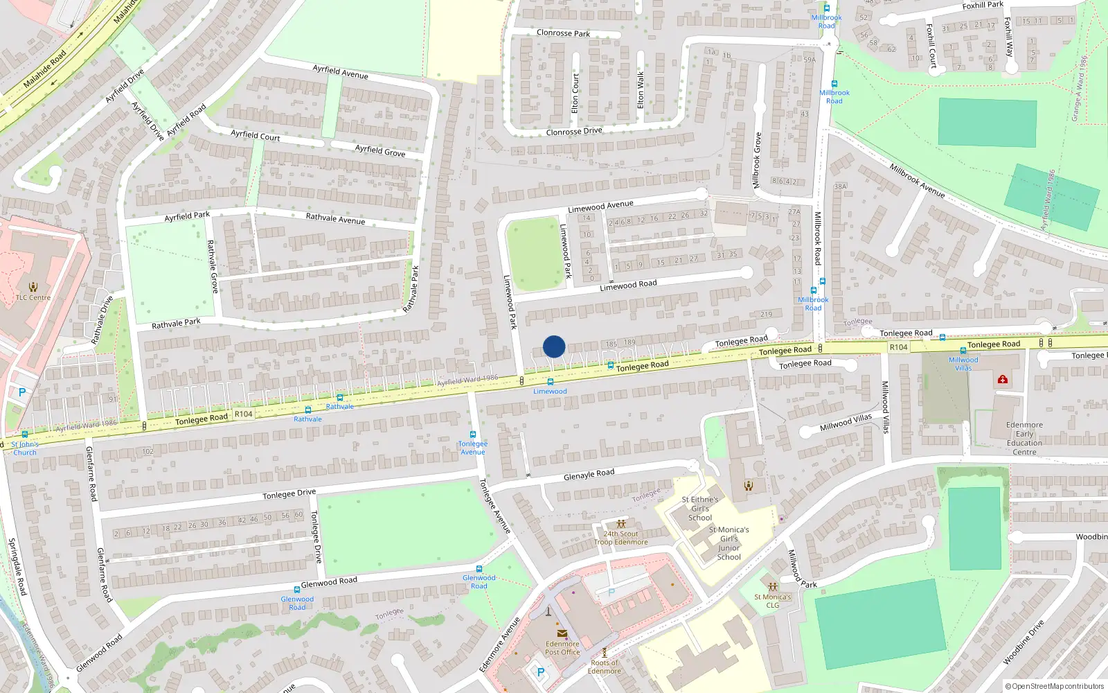 Overhead map showing the location of 171 Tonlegee Road, Dublin 5