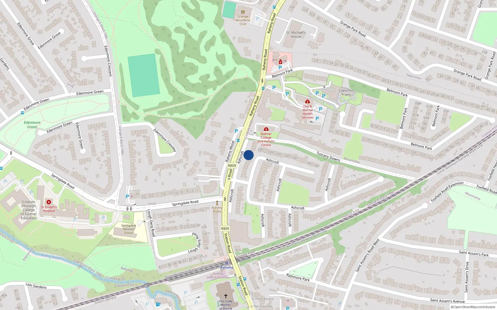 Overhead map showing the location of 172 Ashcroft, Raheny, Dublin 5