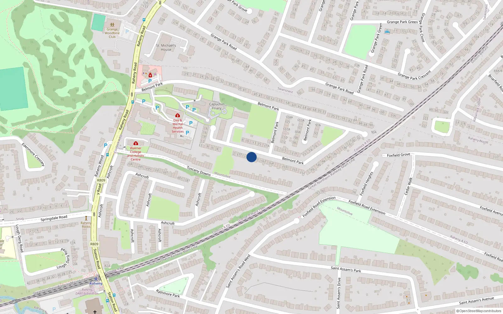 Overhead map showing the location of 172 Belmont Park, Dublin 5
