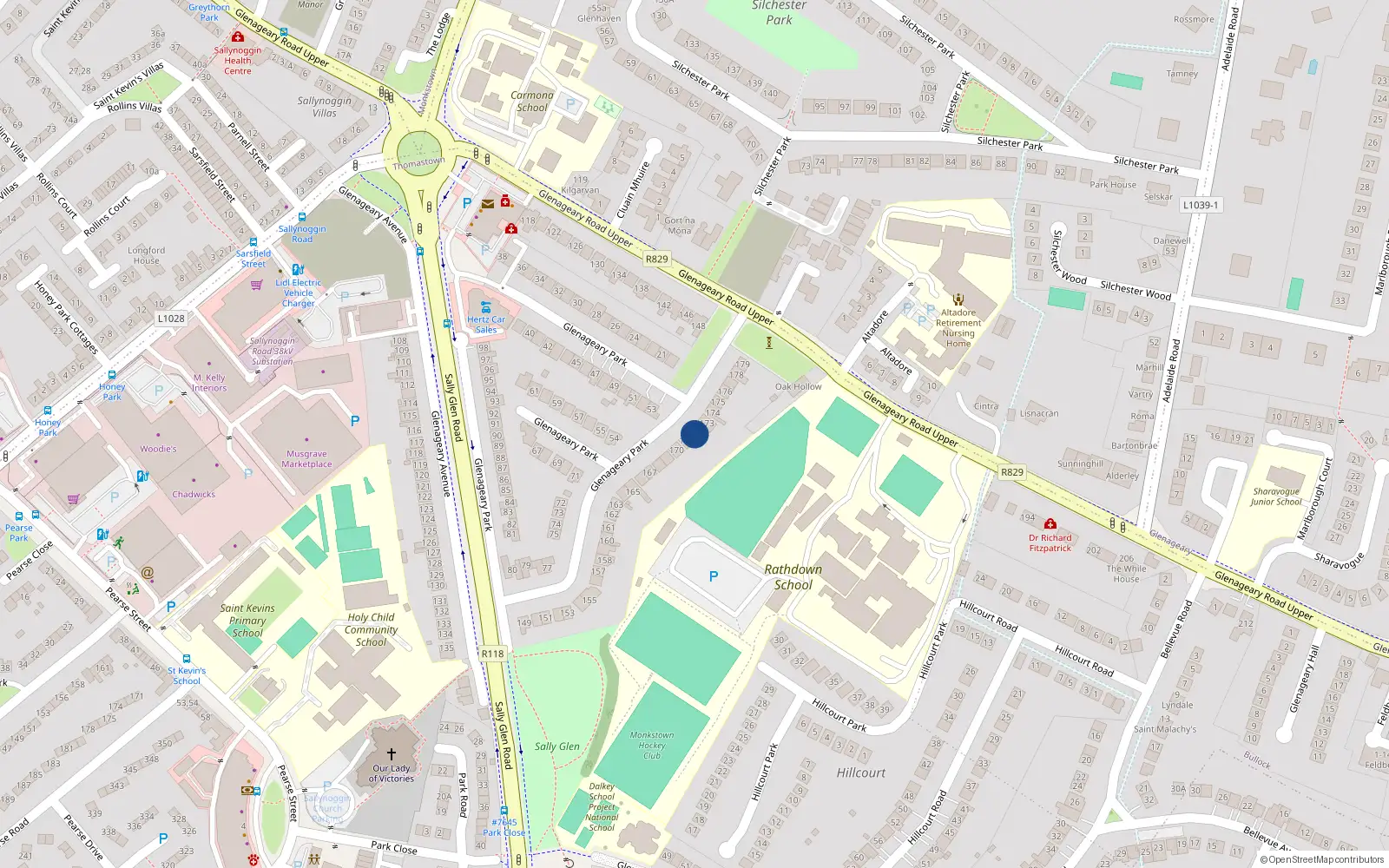 Overhead map showing the location of 172 Glenageary Park, Co Dublin
