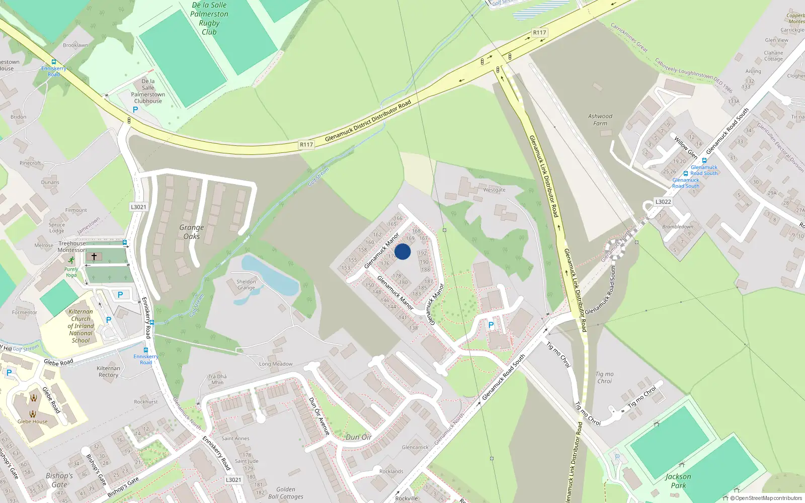 Overhead map showing the location of 172 Glenamuck Manor, Dublin 18