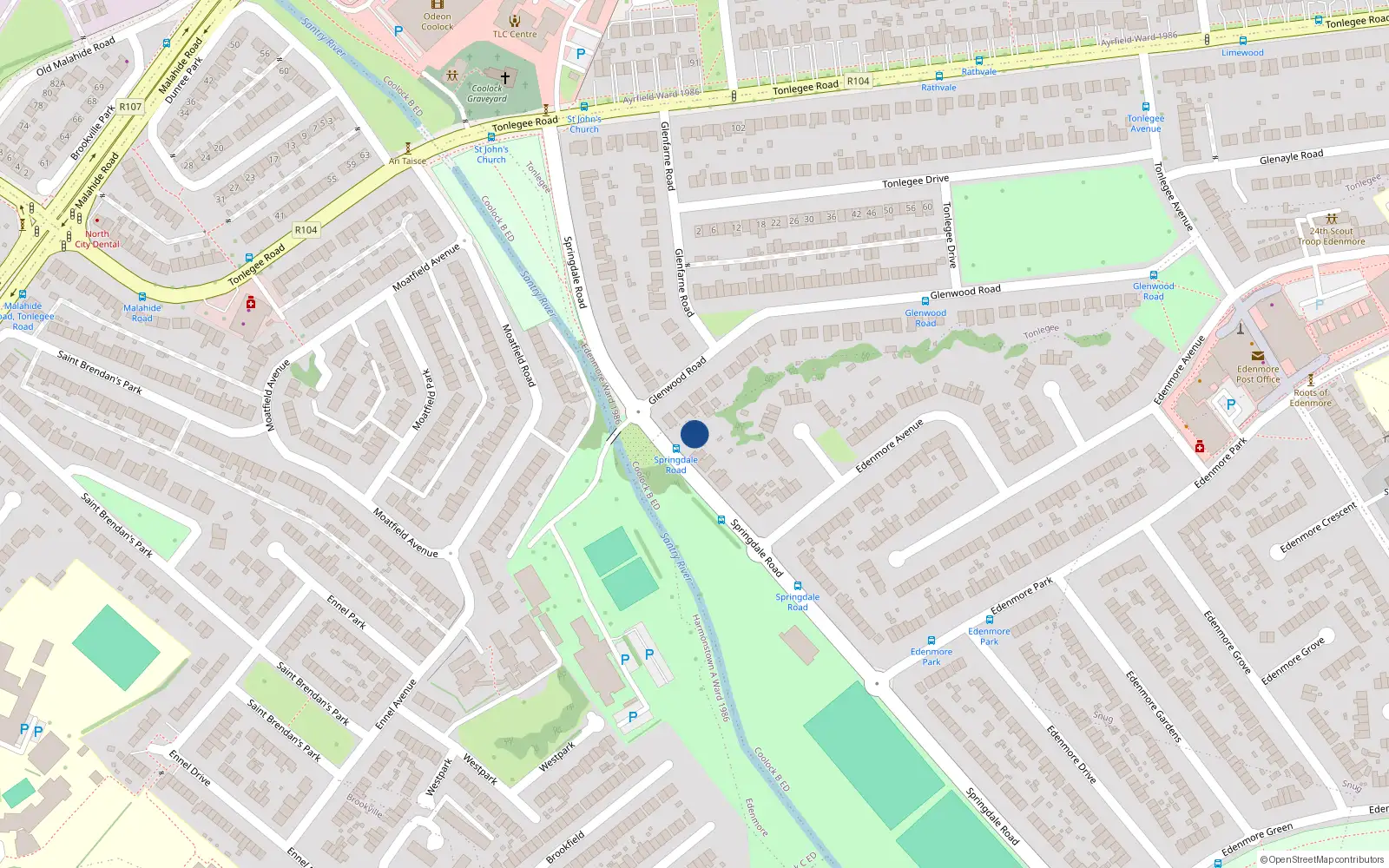 Overhead map showing the location of 172 Springdale Road, Dublin 5
