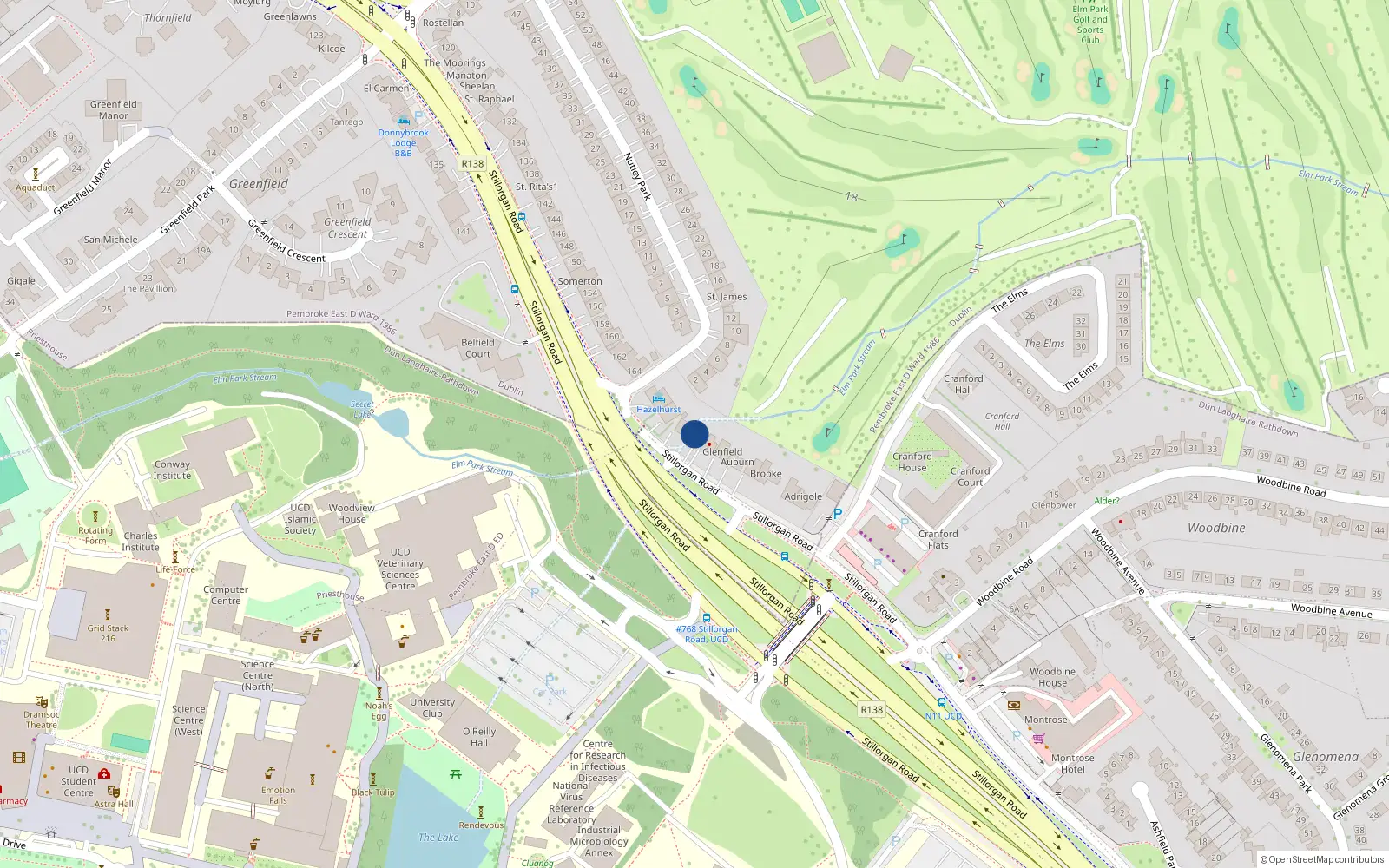 Overhead map showing the location of 172 Stillorgan Road, Priesthouse