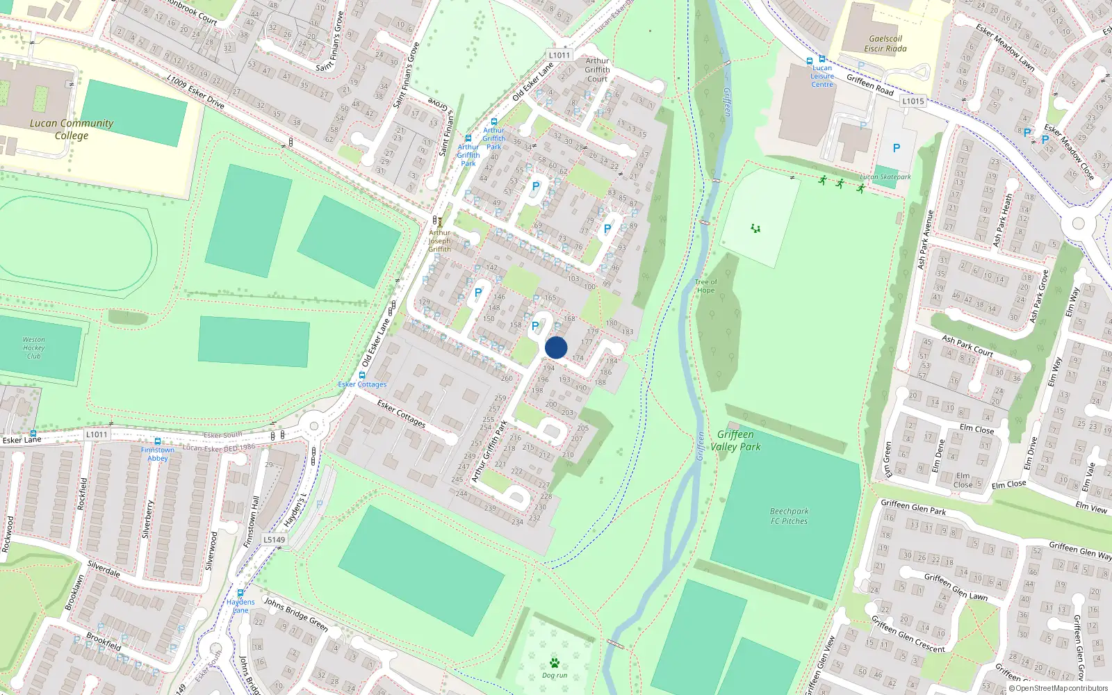 Overhead map showing the location of 173 Arthur Griffith Park, Lucan