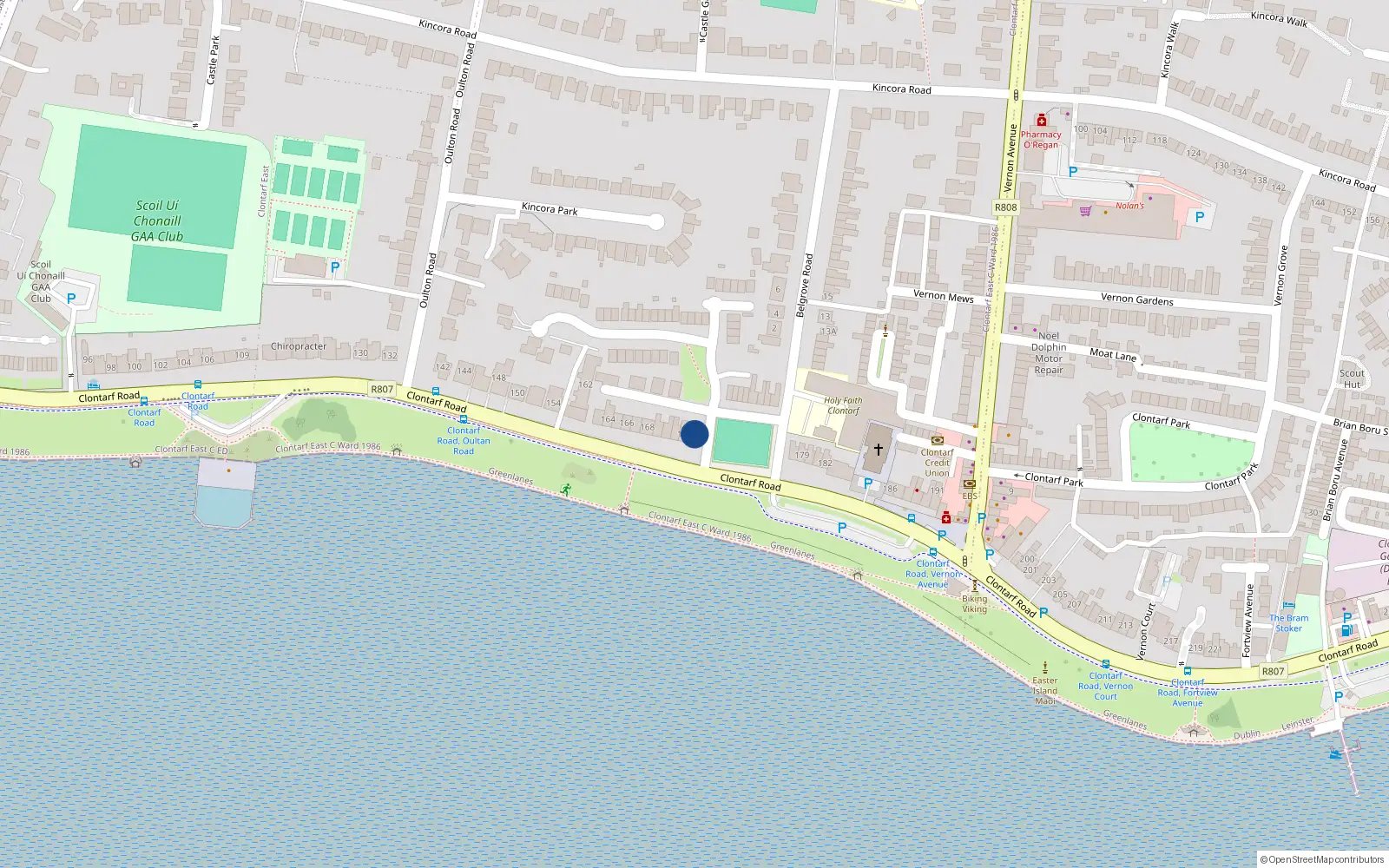 Overhead map showing the location of 173 Clontarf Road, Dublin 3