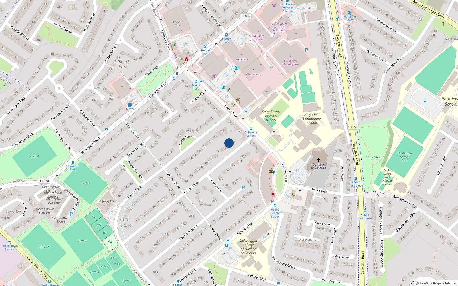 Overhead map showing the location of 173 Pearse Road Sallynoggin, Sallynoggin, Dublin