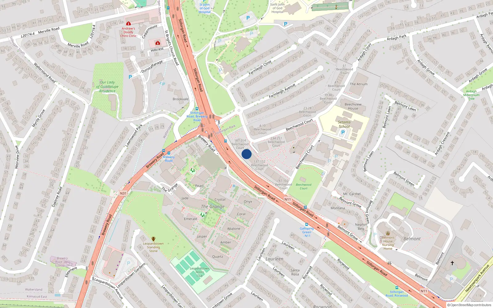 Overhead map showing the location of 174 Beechwood Court, Blackrock, Dublin
