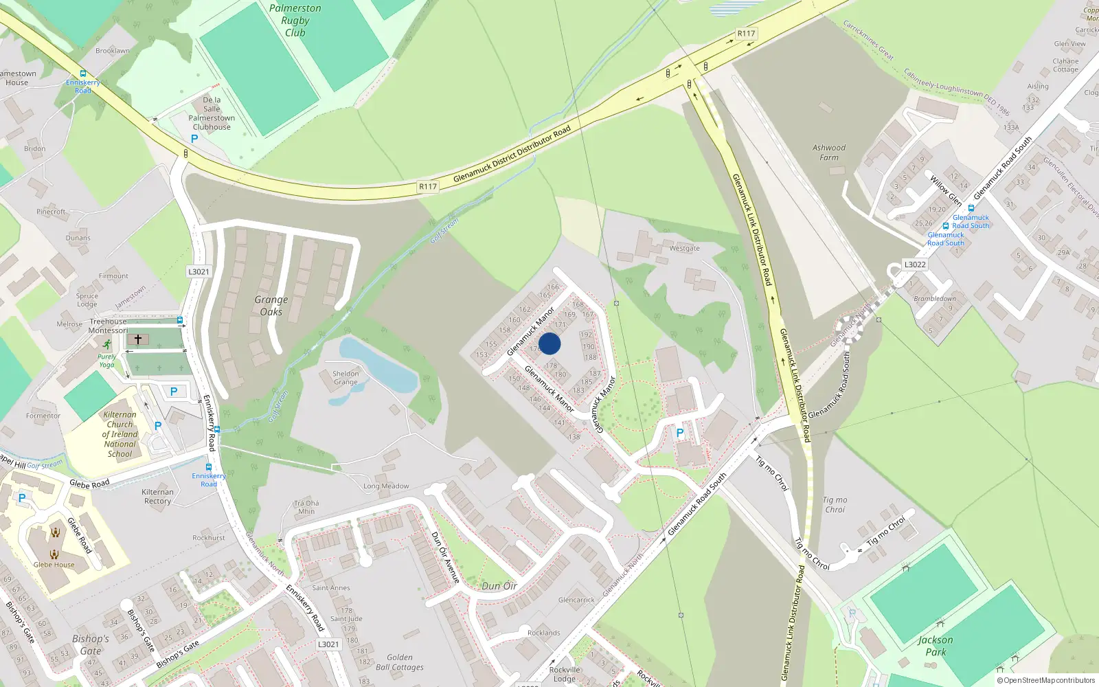 Overhead map showing the location of 174 Glenamuck Manor, Dublin 18