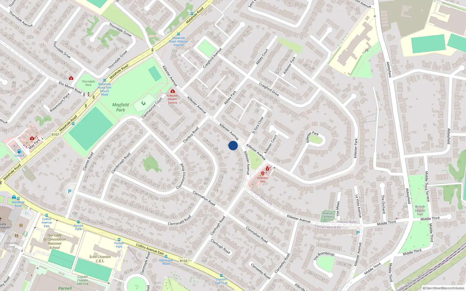 Overhead map showing the location of 174 Killester Avenue, Donnycarney, Dublin 5