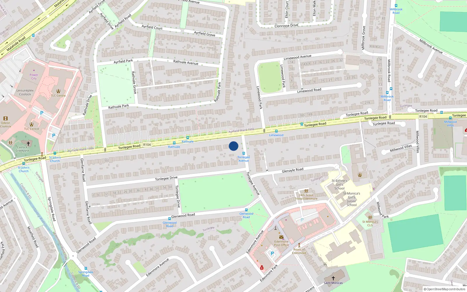 Overhead map showing the location of 174 Tonlegee Road, Dublin 5