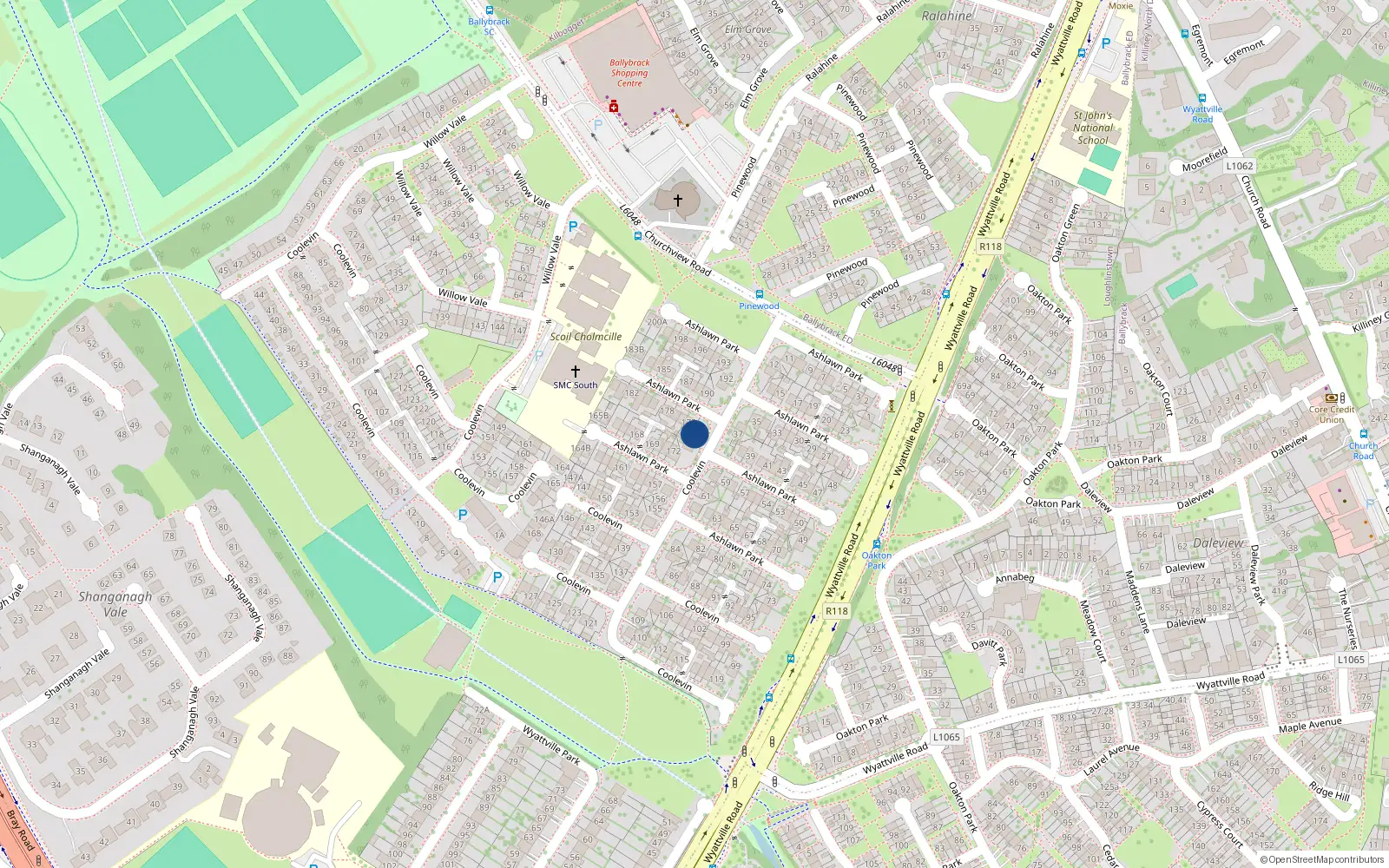Overhead map showing the location of 174A Ashlawn Park, Ballybrack