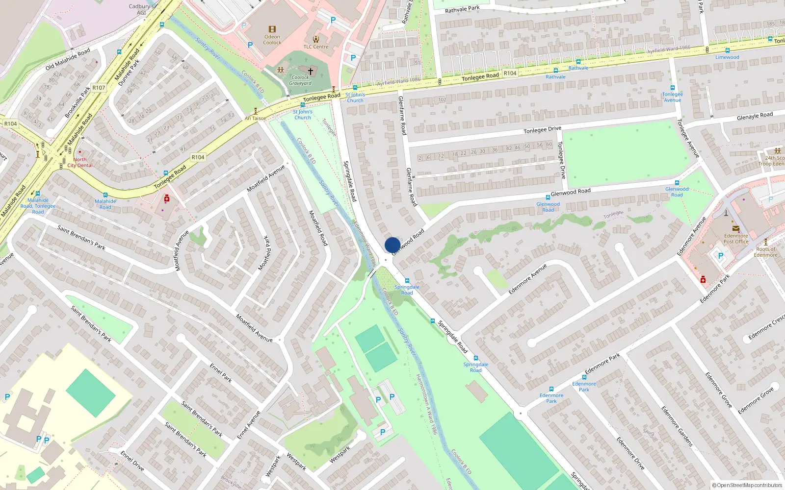 Overhead map showing the location of 174A Springdale Road, Raheny, Dublin 5