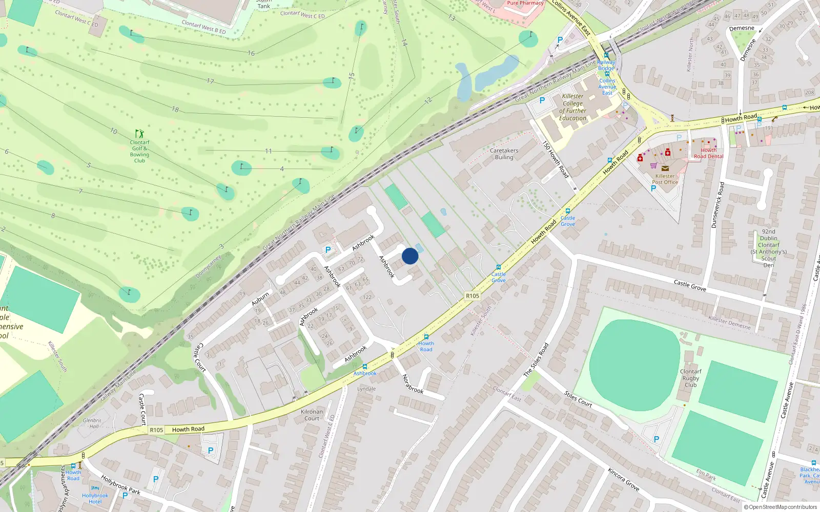 Overhead map showing the location of 175 Ashbrook, Dublin 3