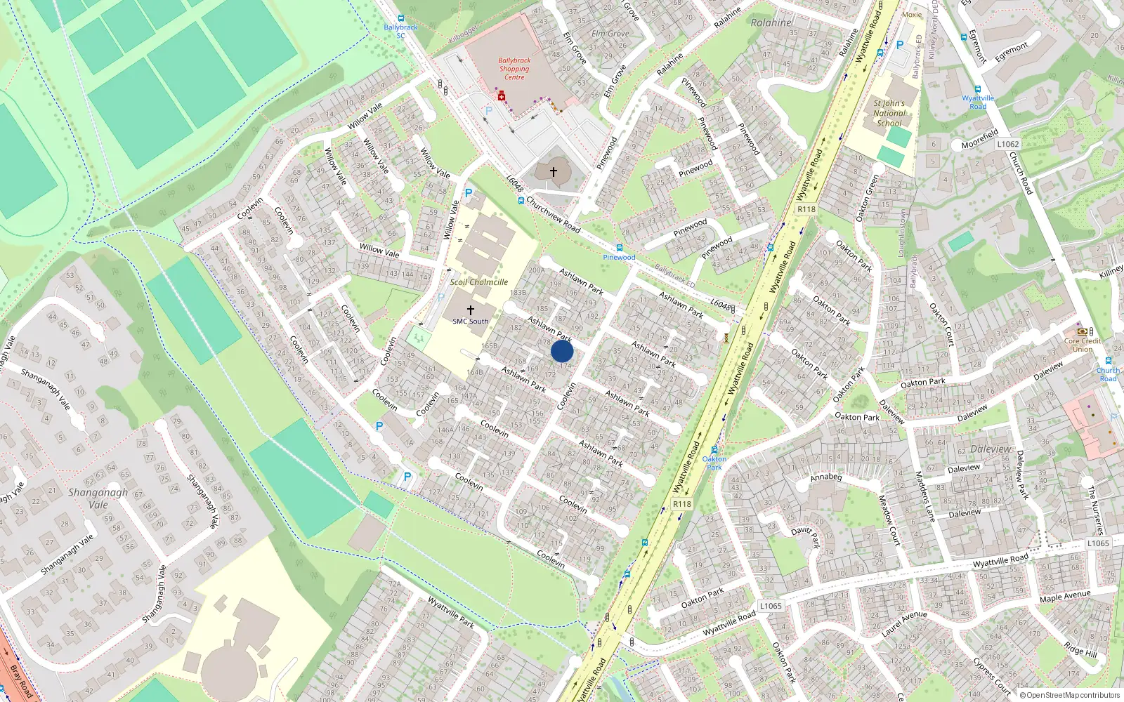 Overhead map showing the location of 175 Ashlawn Park, Dublin