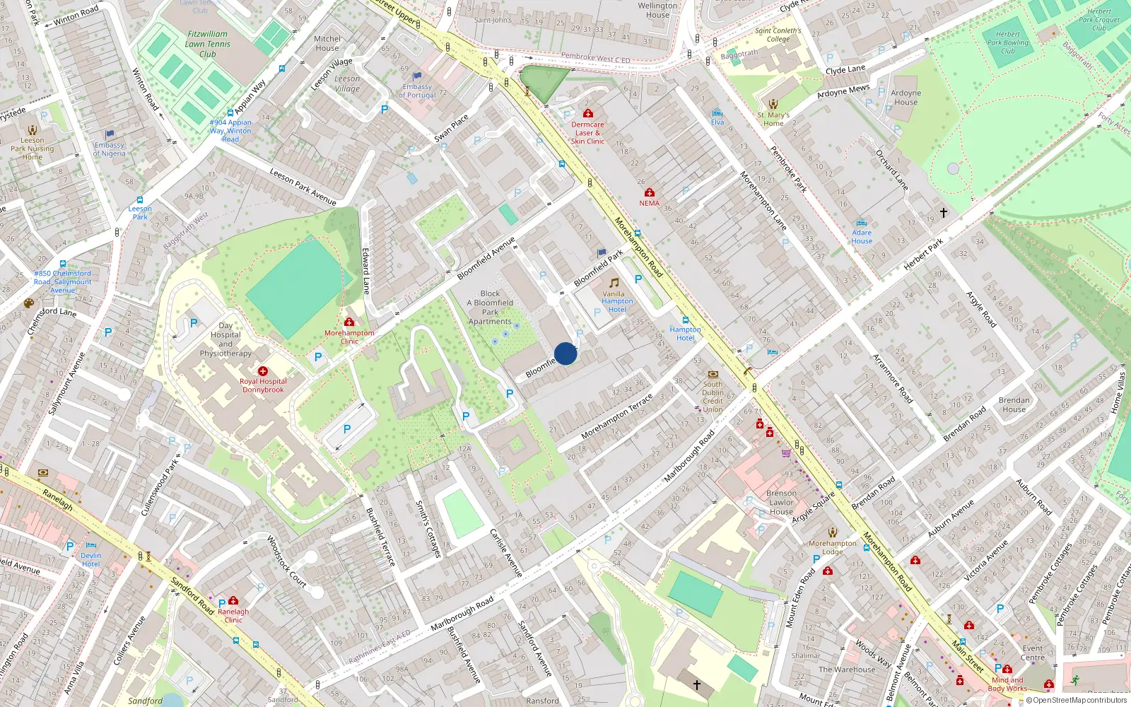 Overhead map showing the location of 175 Bloomfield Park, Donnybrook