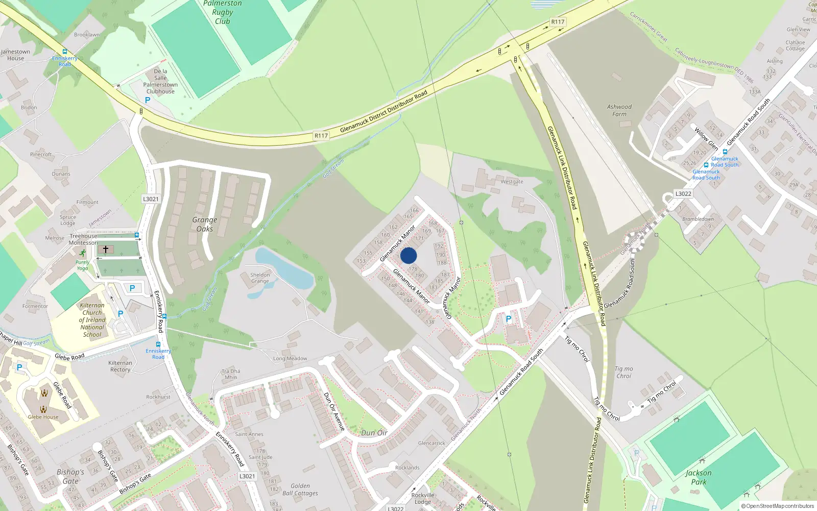 Overhead map showing the location of 175 Glenamuck Manor, Dublin 18