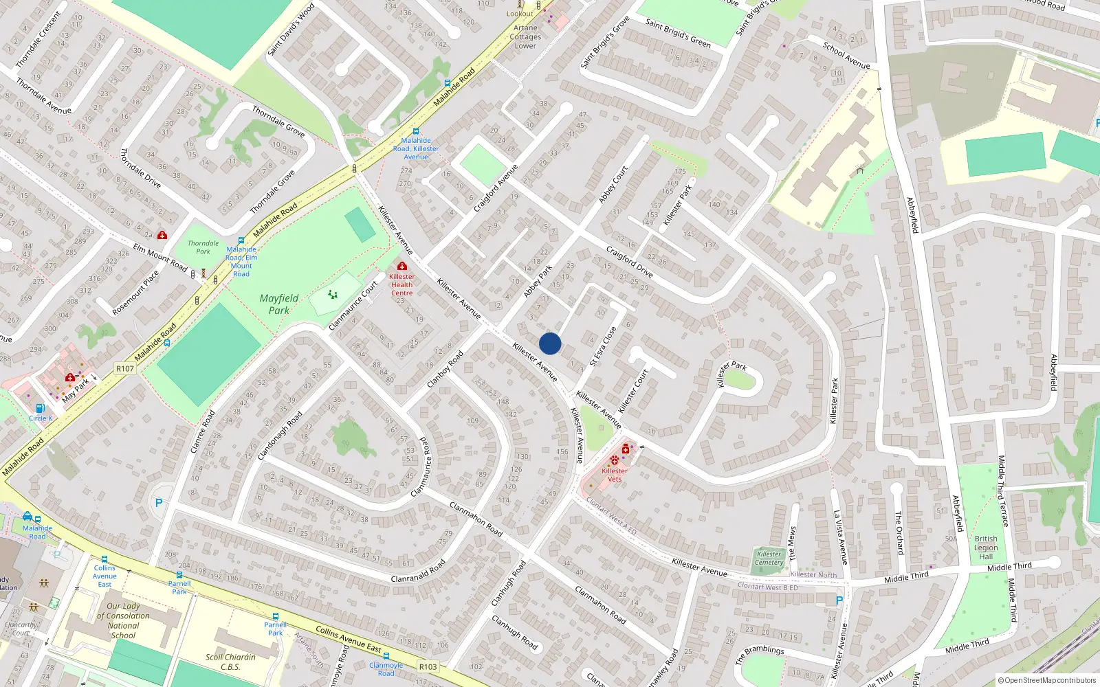 Overhead map showing the location of 175 Killester Avenue, Dublin 5
