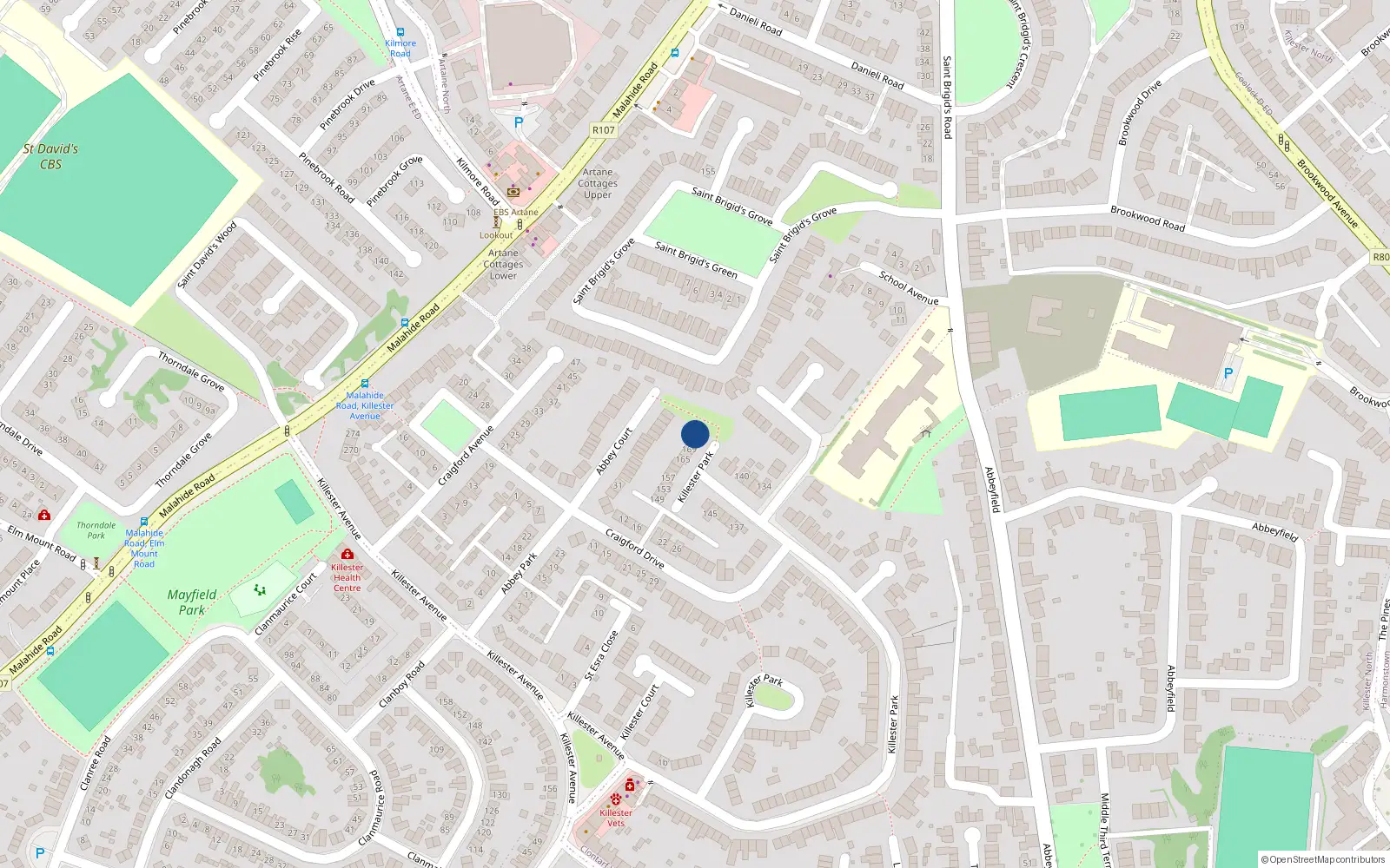 Overhead map showing the location of 175 Killester Park, Killester, Dublin 5