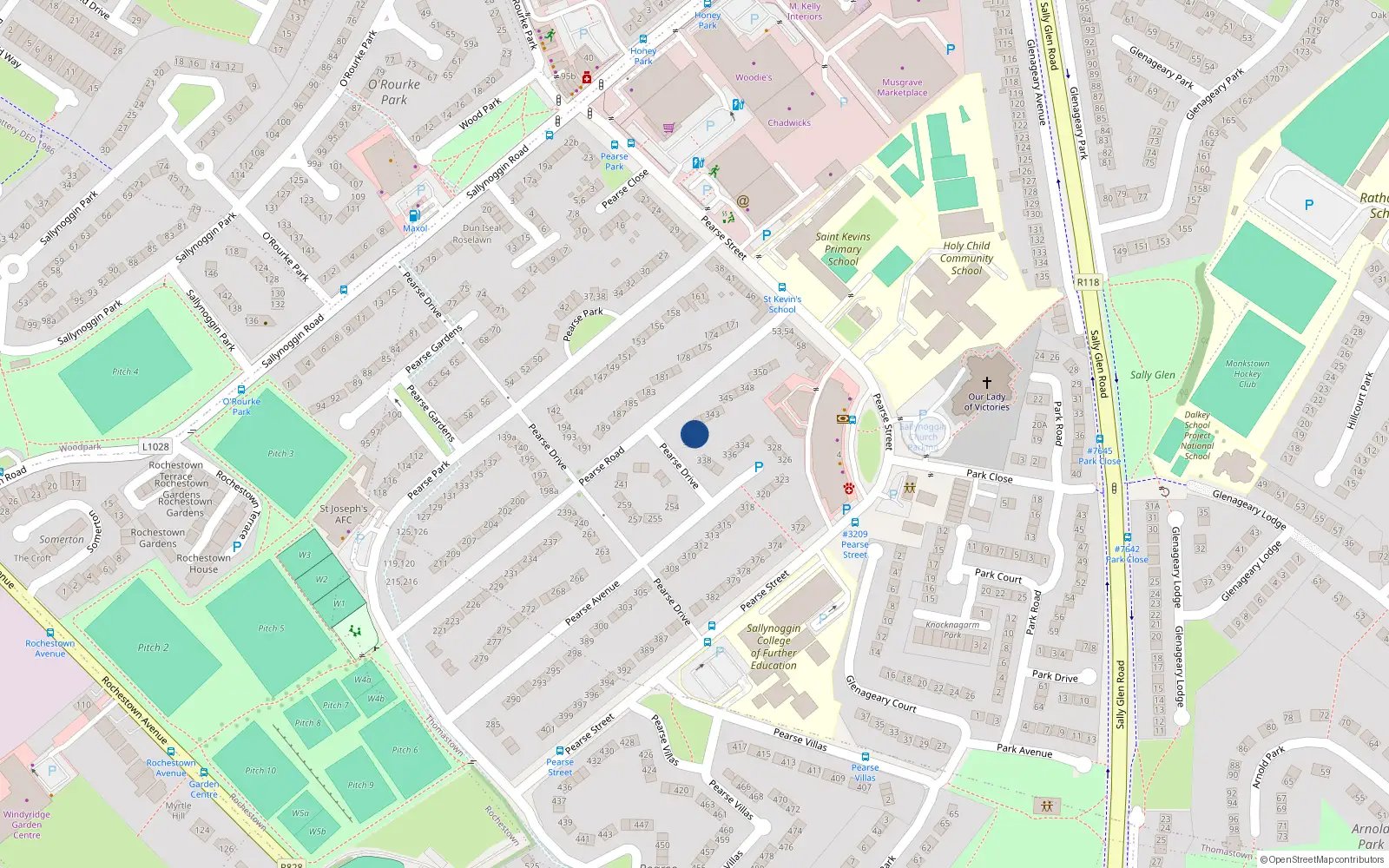 Overhead map showing the location of 175 Pearse Road, Co Dublin