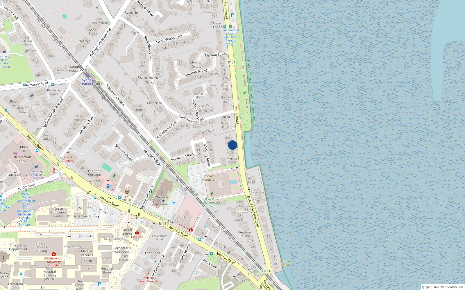 Overhead map showing the location of 175 Strand Road, Dublin 4