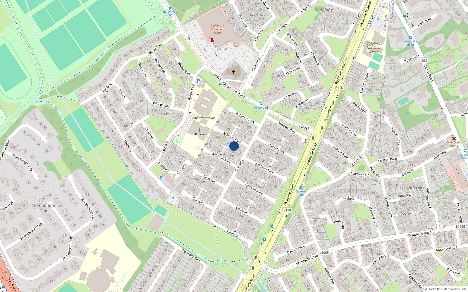 Overhead map showing the location of 176 Ashlawn Park, Ballybrack, Dublin