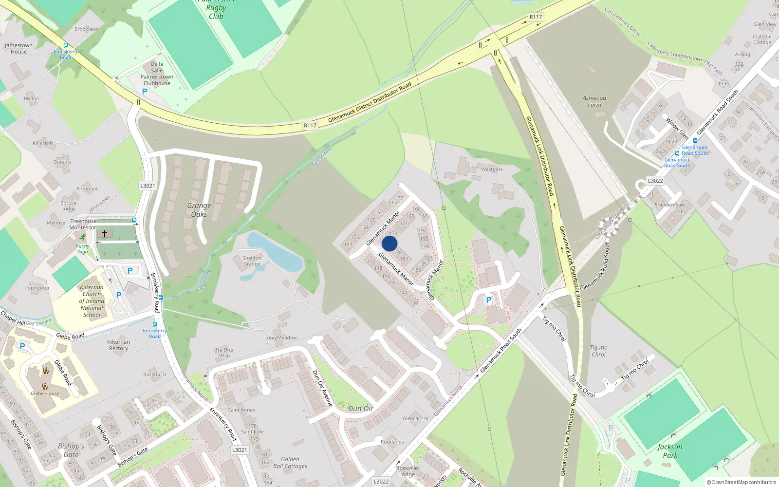 Overhead map showing the location of 176 Glenamuck Manor, Dublin 18