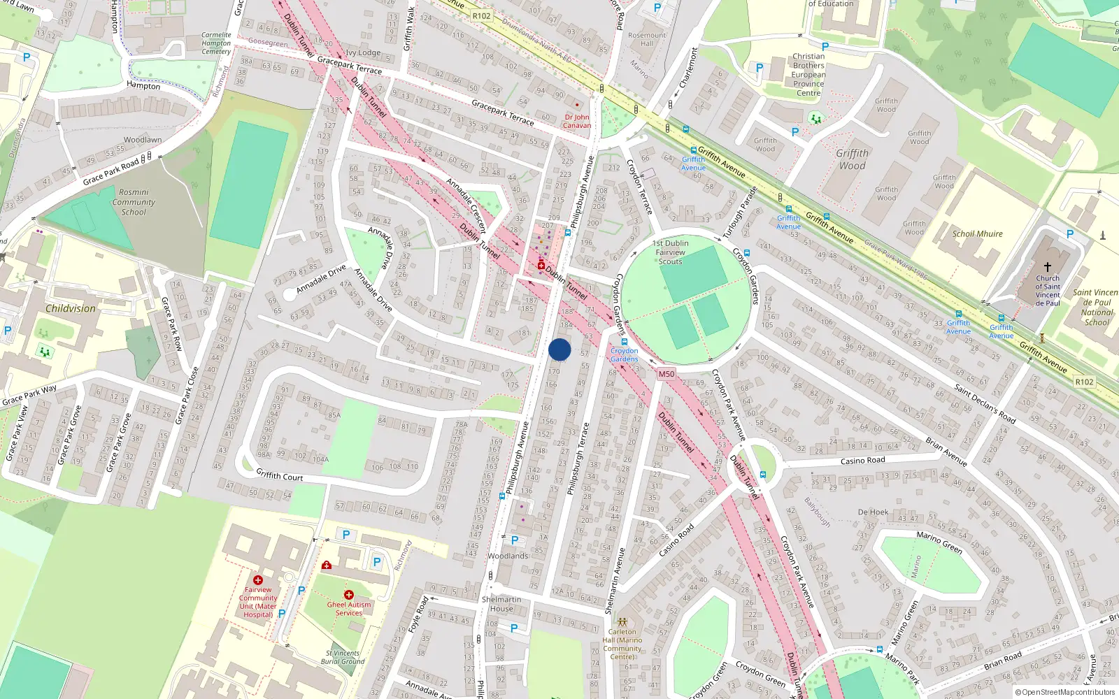 Overhead map showing the location of 176 Philipsburgh Avenue, Dublin 3