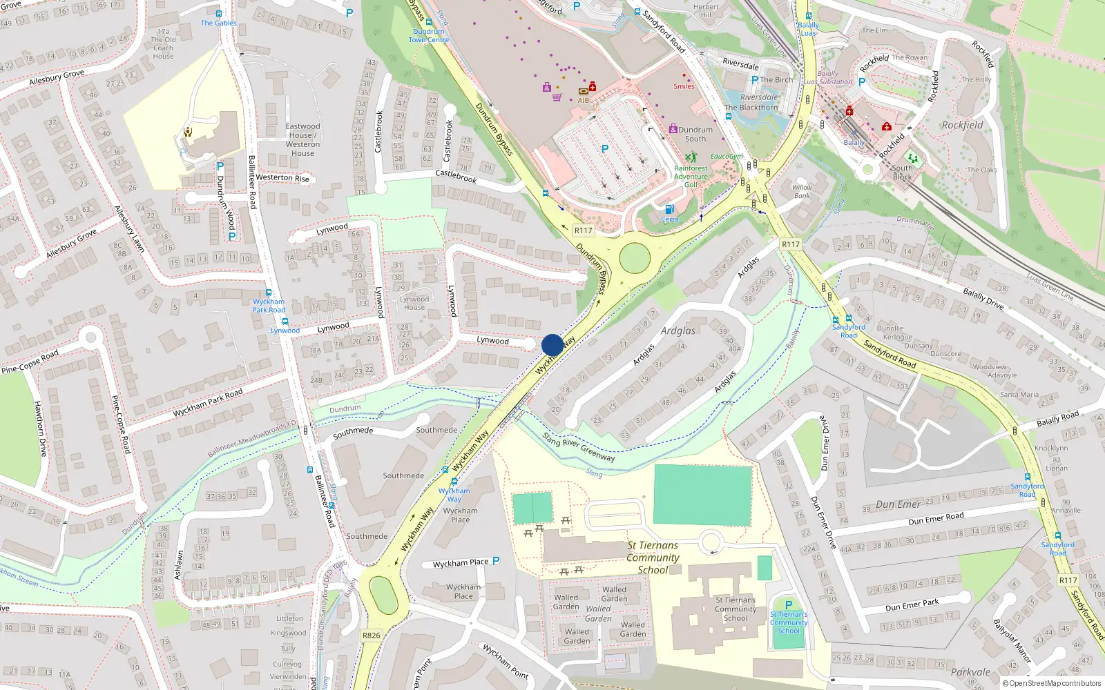 Overhead map showing the location of 176 Wyckham Way, Dublin