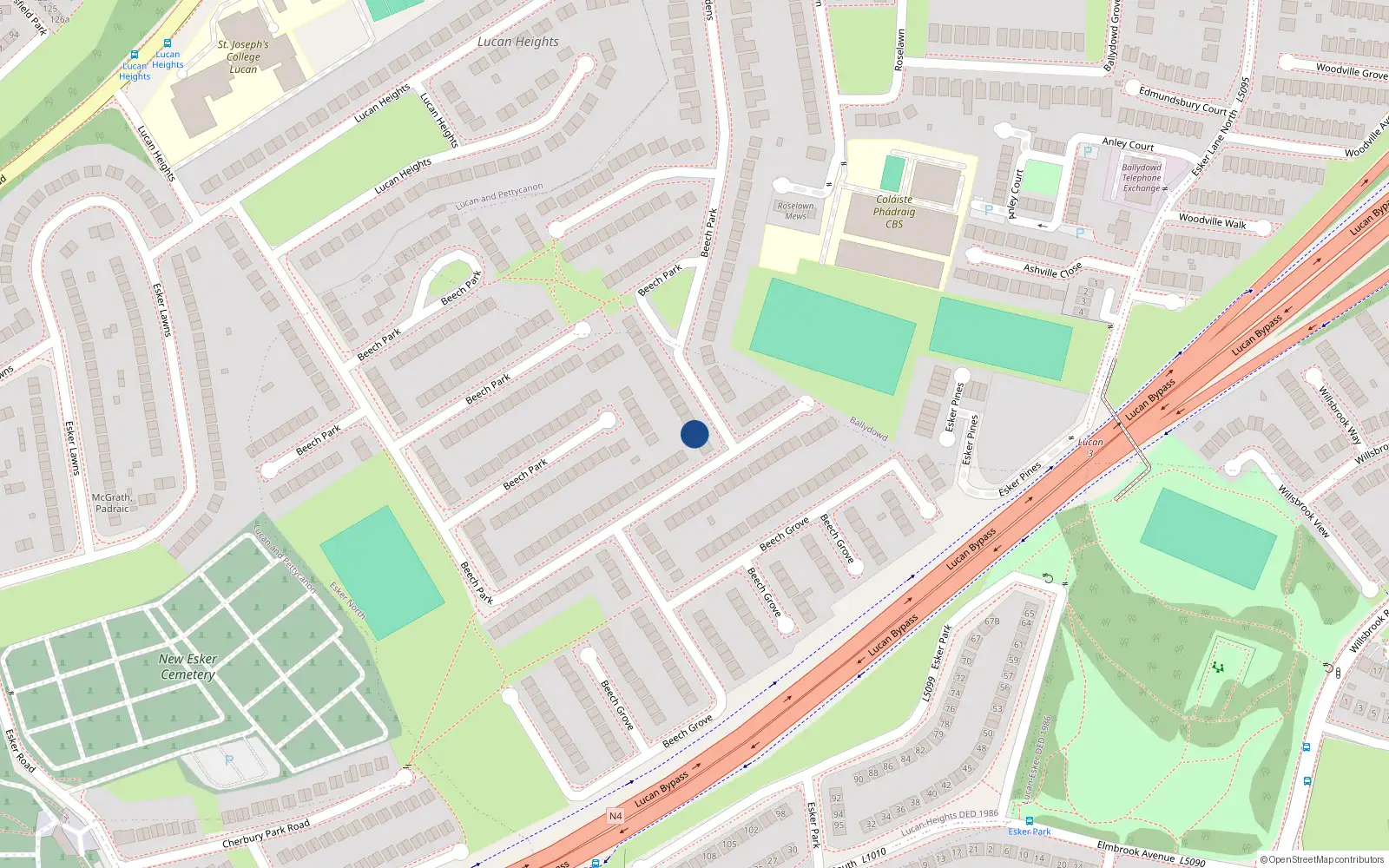 Overhead map showing the location of 177 Beech Park, Lucan, Dublin