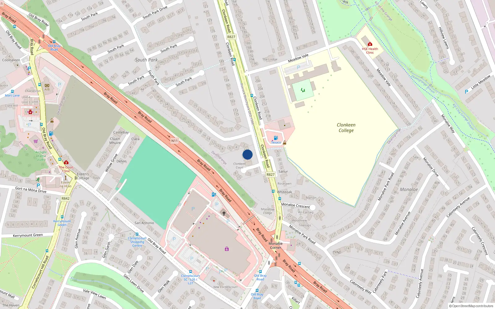 Overhead map showing the location of 177 Clonkeen Road, Deans Grange, Blackrock