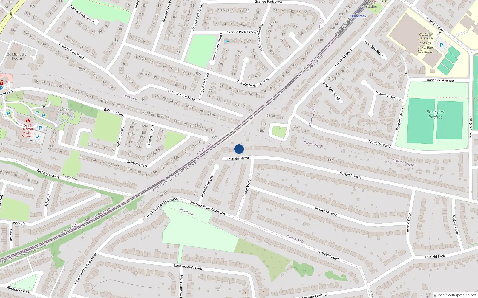 Overhead map showing the location of 177 Foxfield Grove, Raheny, Dublin 5