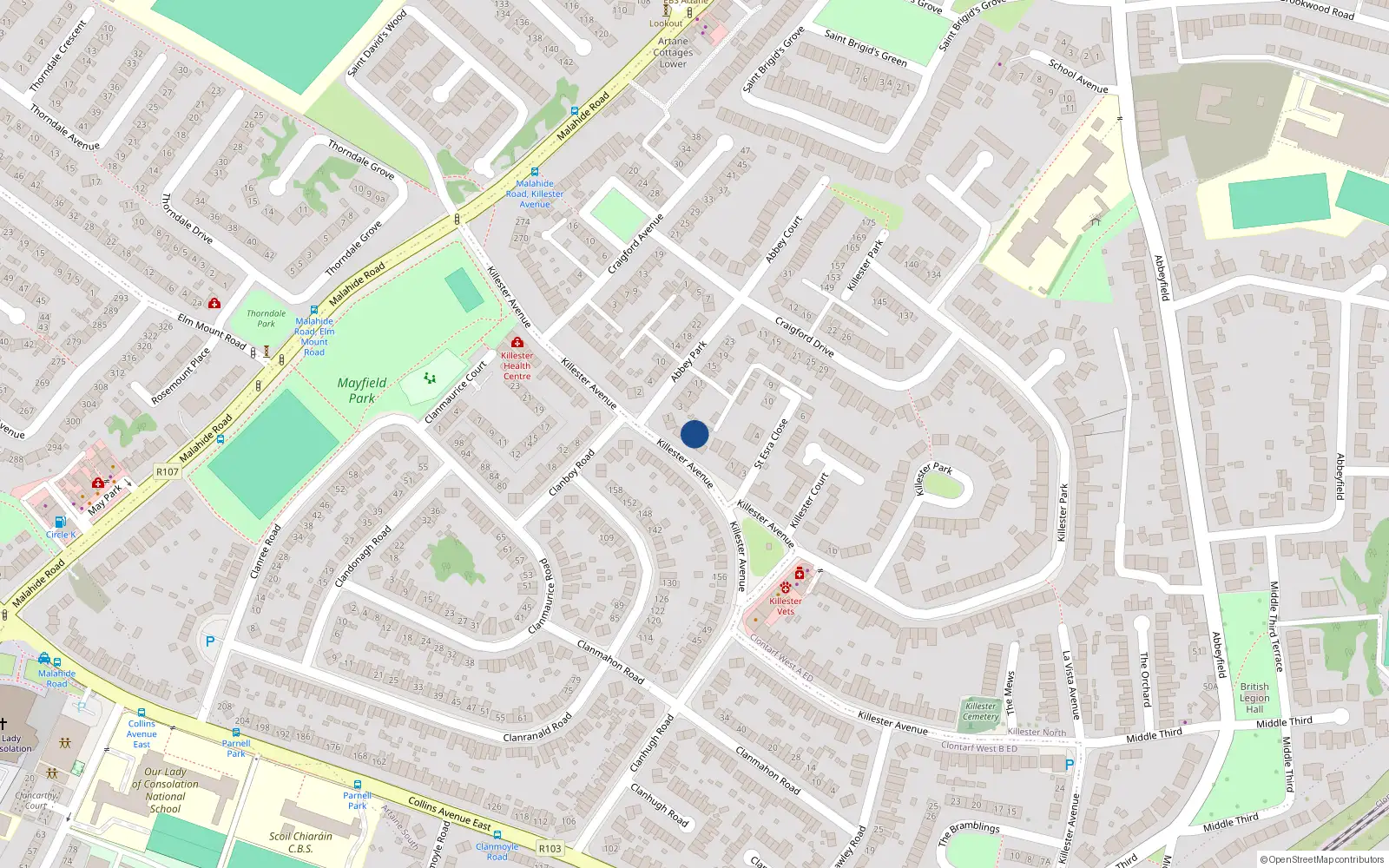 Overhead map showing the location of 177 Killester Avenue, Dublin 5
