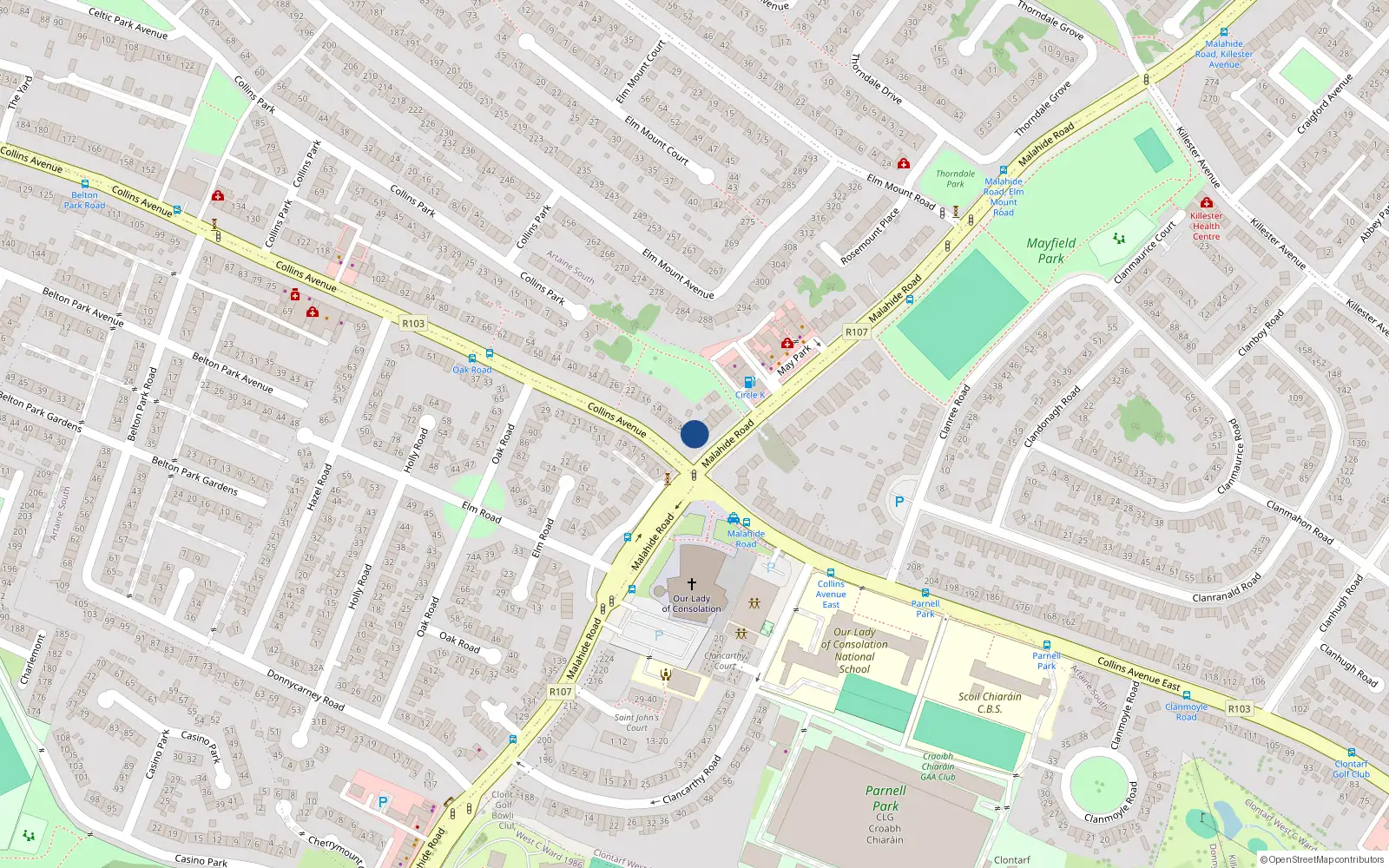 Overhead map showing the location of 177 Malahide Road, Dublin 5