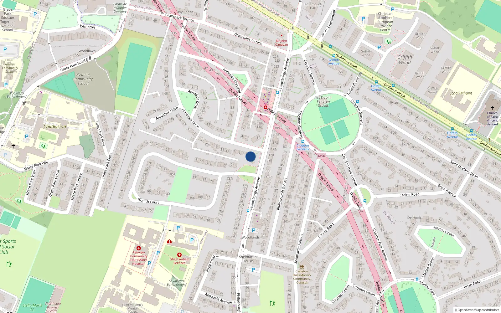 Overhead map showing the location of 177 Philipsburgh Avenue, Dublin 3