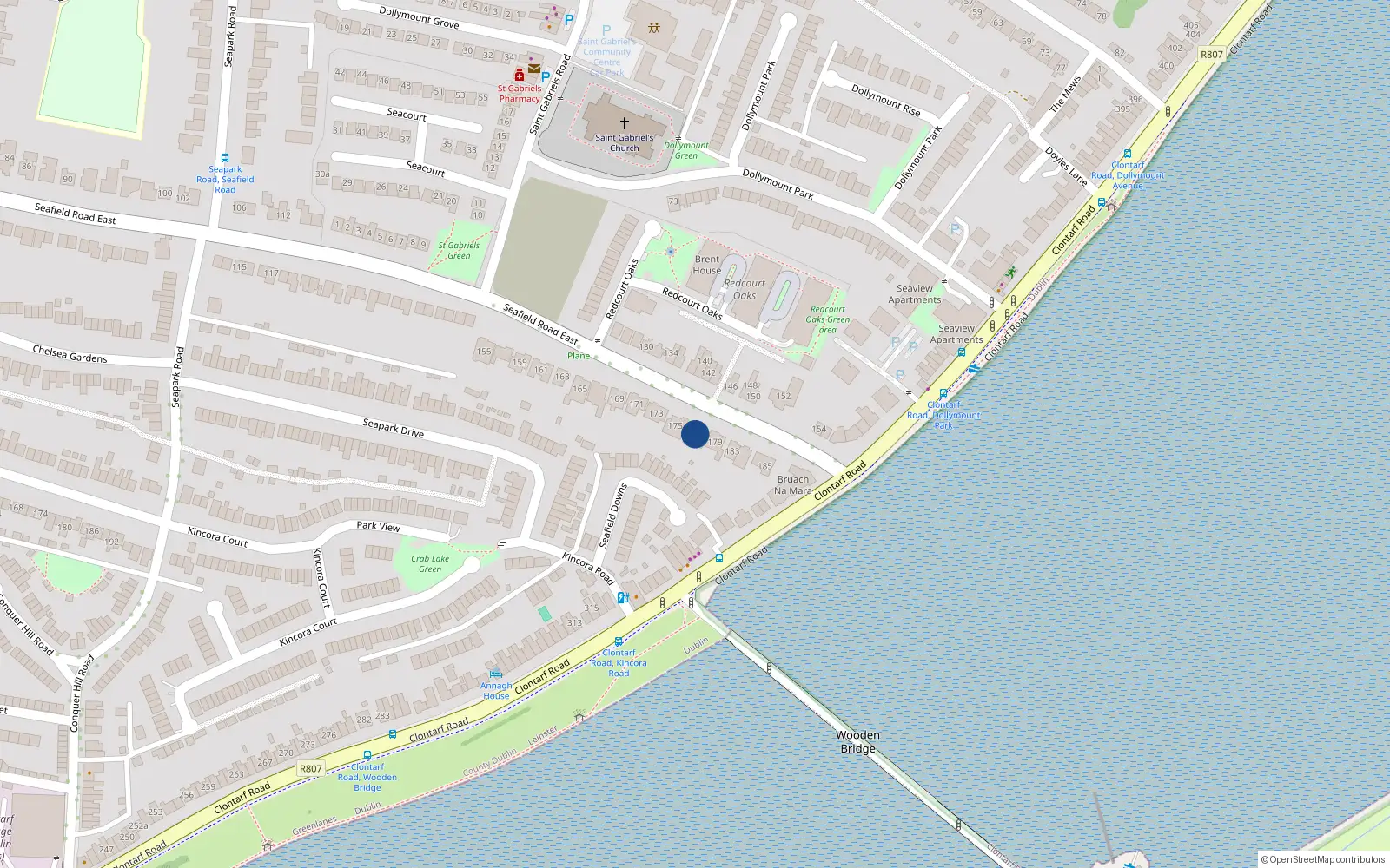 Overhead map showing the location of 177 Seafield Road East, Dublin 3