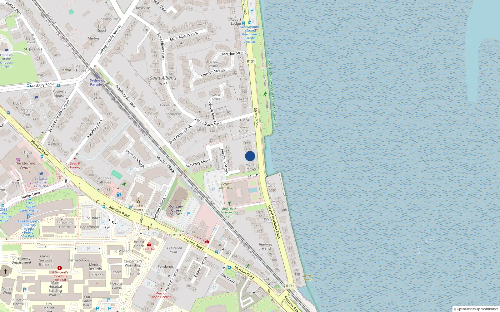 Overhead map showing the location of 177 Strand Road, Dublin 4