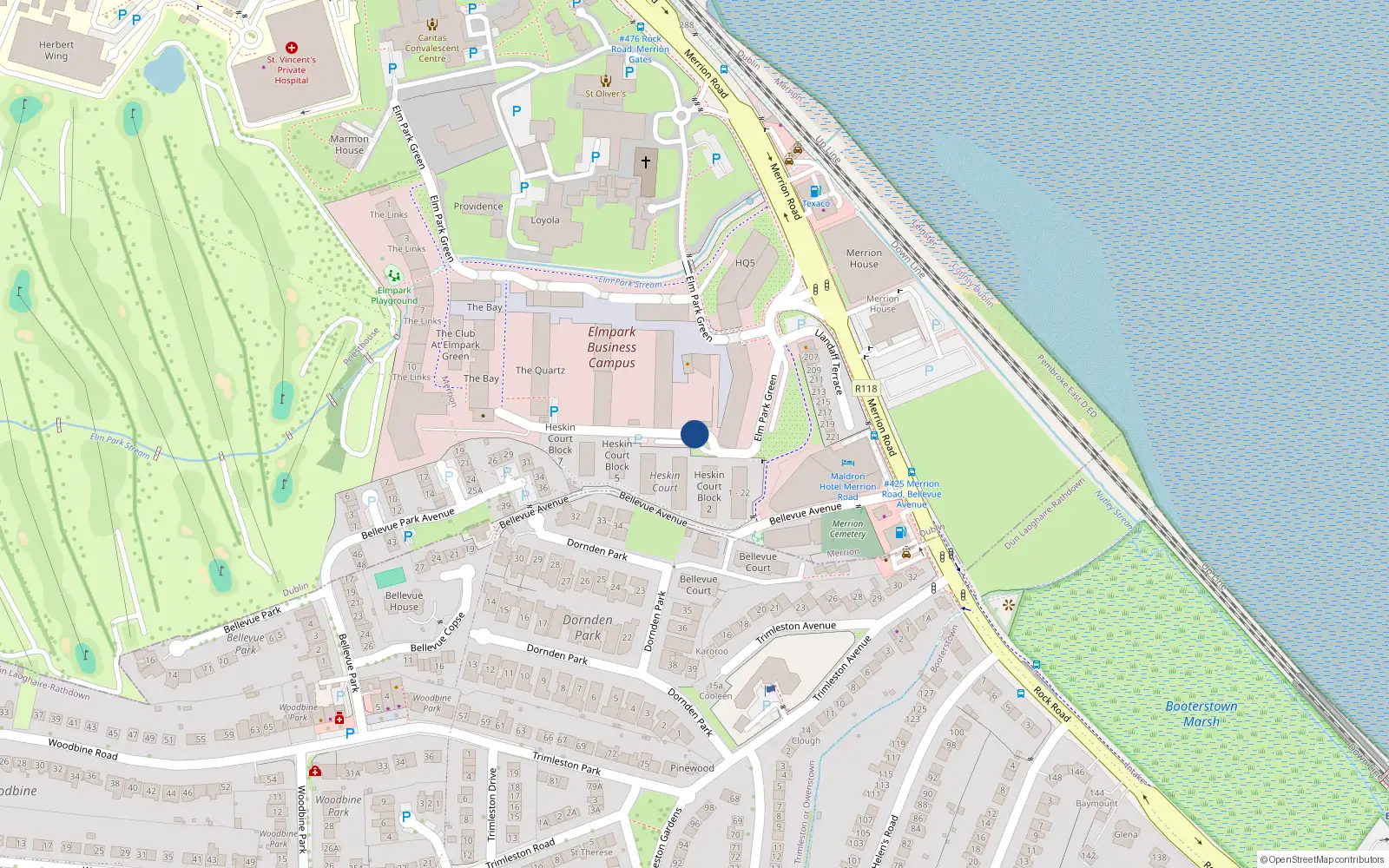 Overhead map showing the location of 177 the Links, Elm Park Green, Merrion