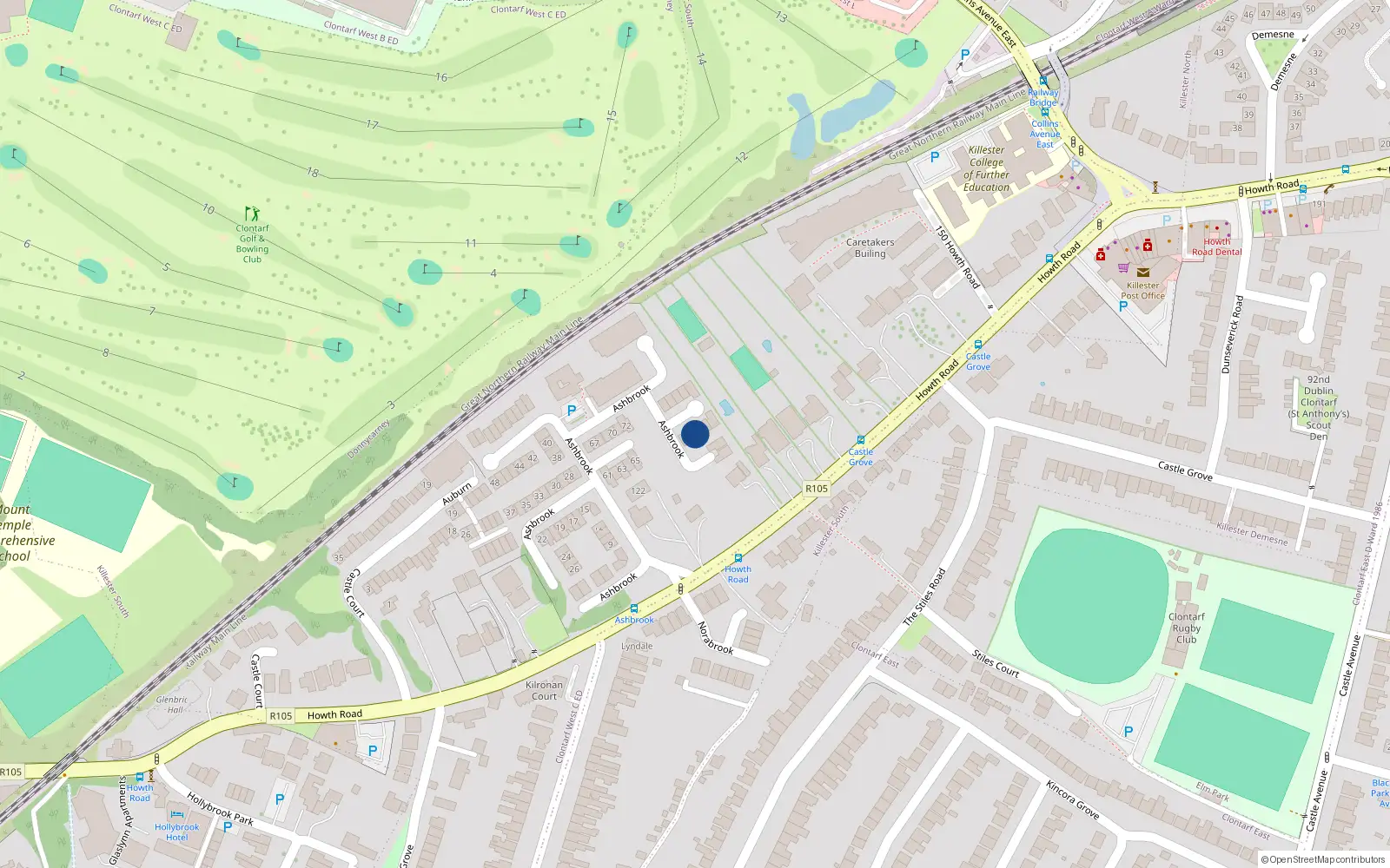 Overhead map showing the location of 178 Ashbrook, Dublin 3