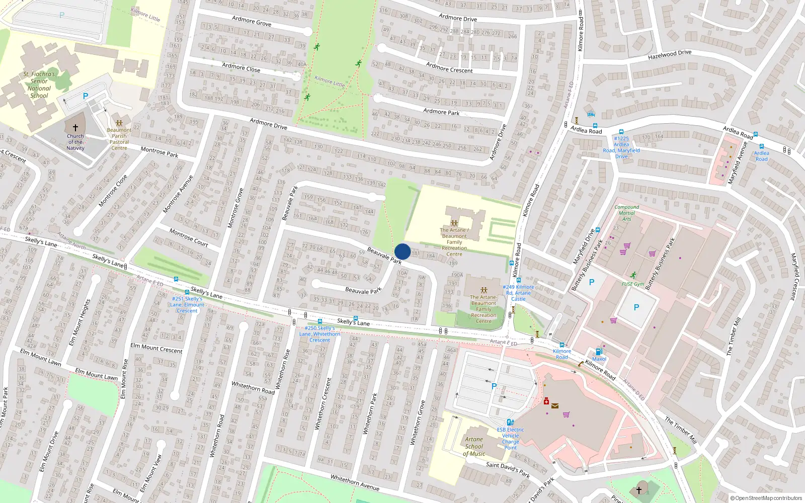 Overhead map showing the location of 178 Beauvale Park, Artane, Dublin 5