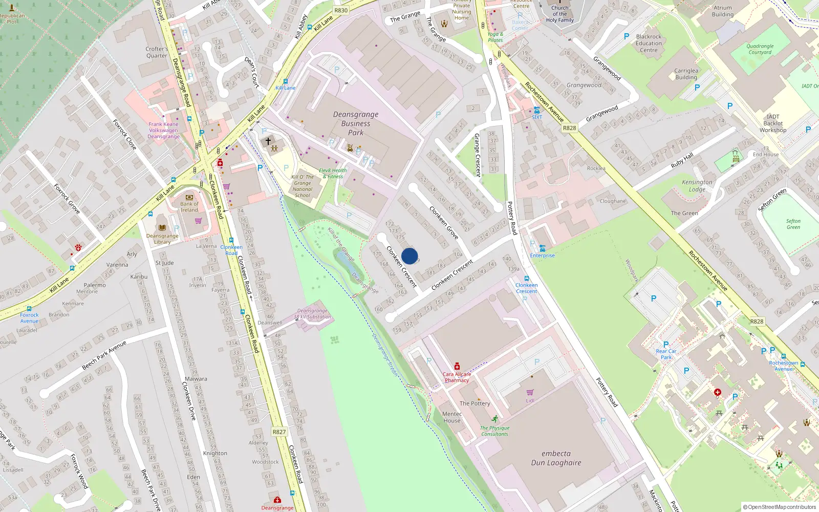 Overhead map showing the location of 178 Clonken Crescent, Kill O the Grange, Co Dublin