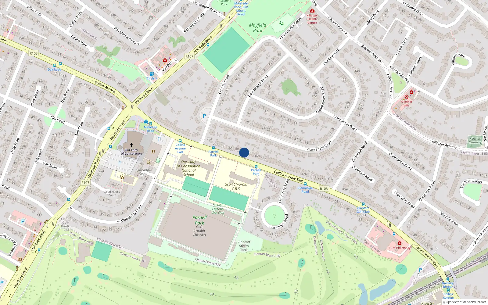 Overhead map showing the location of 178 Collins Avenue, Donnycarney, Dublin 5