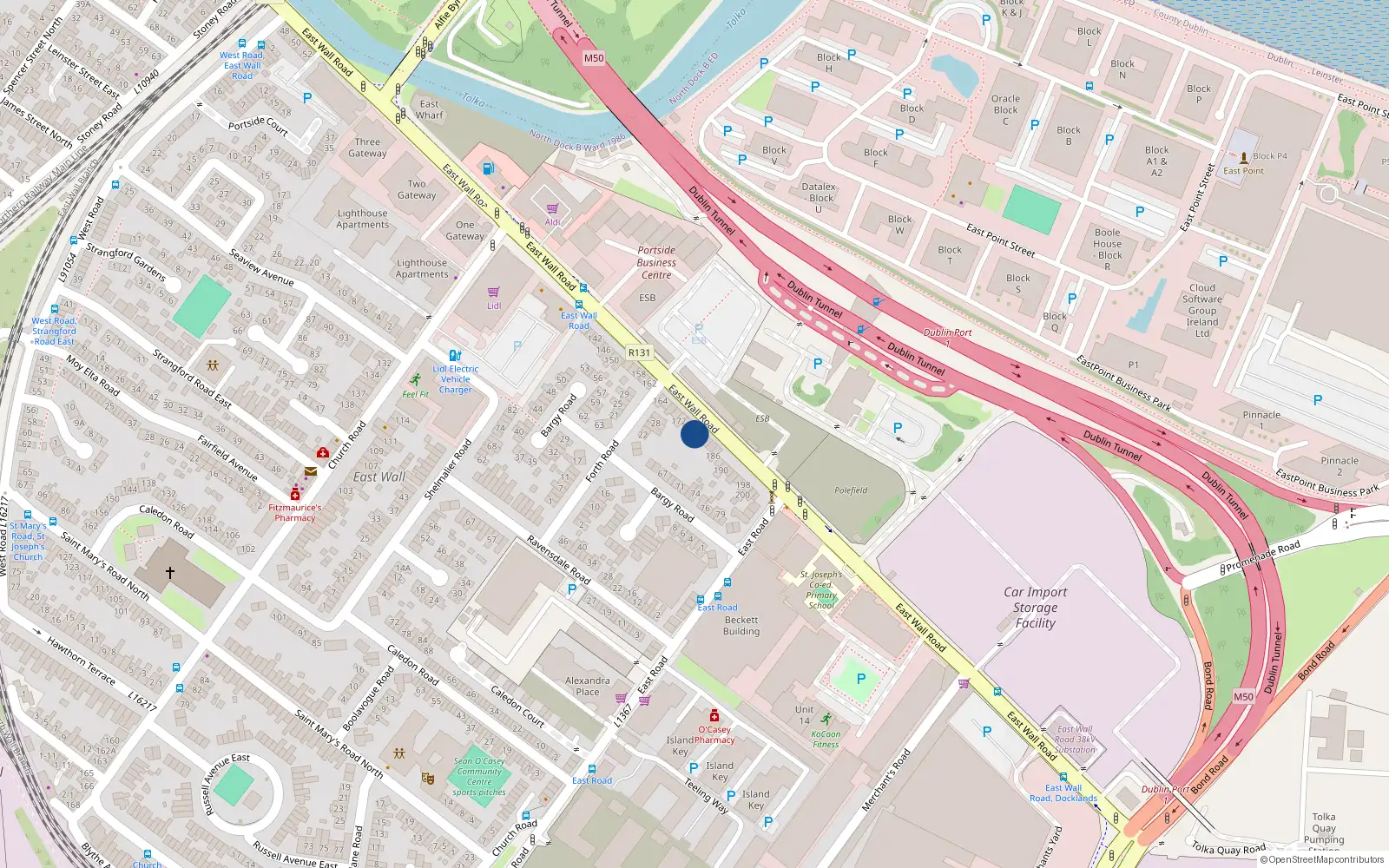 Overhead map showing the location of 178 East Wall Road, Dublin 3