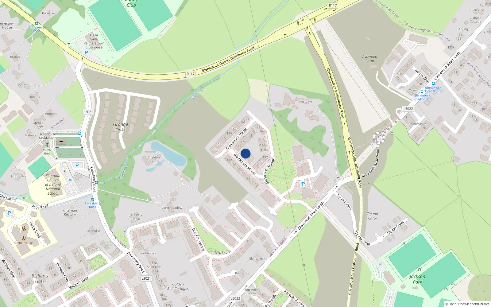 Overhead map showing the location of 178 Glenamuck Manor, Dublin 18