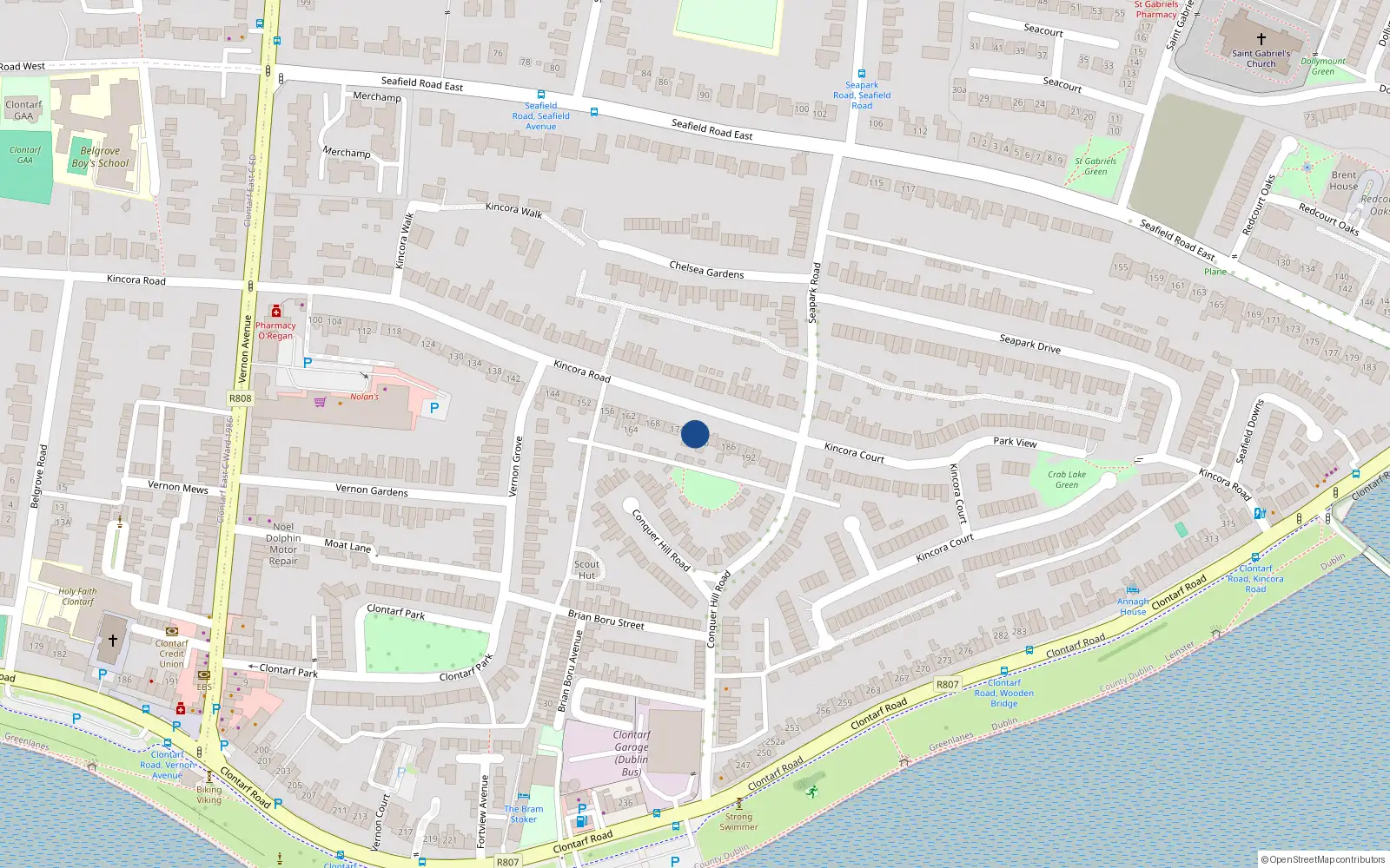 Overhead map showing the location of 178 Kincora Road, Dublin 3